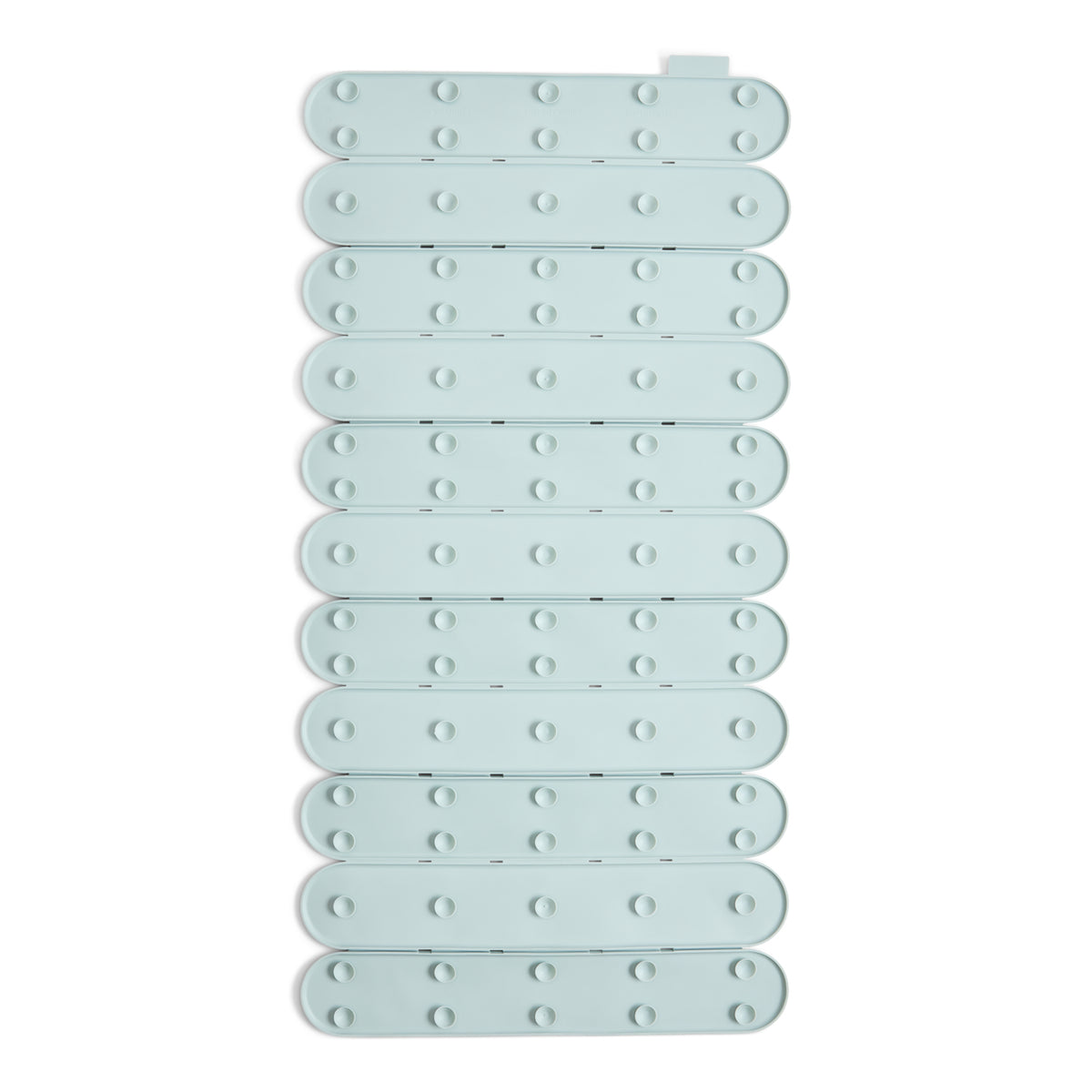 Light mint green foldable plastic bath mat with suction cups, shown flat on white background