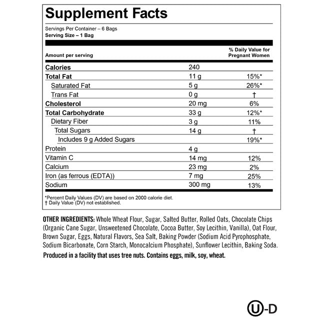 Milkmakers® Prenatal Iron Supplement Cookie Bites, Chocolate Chip, 6ct