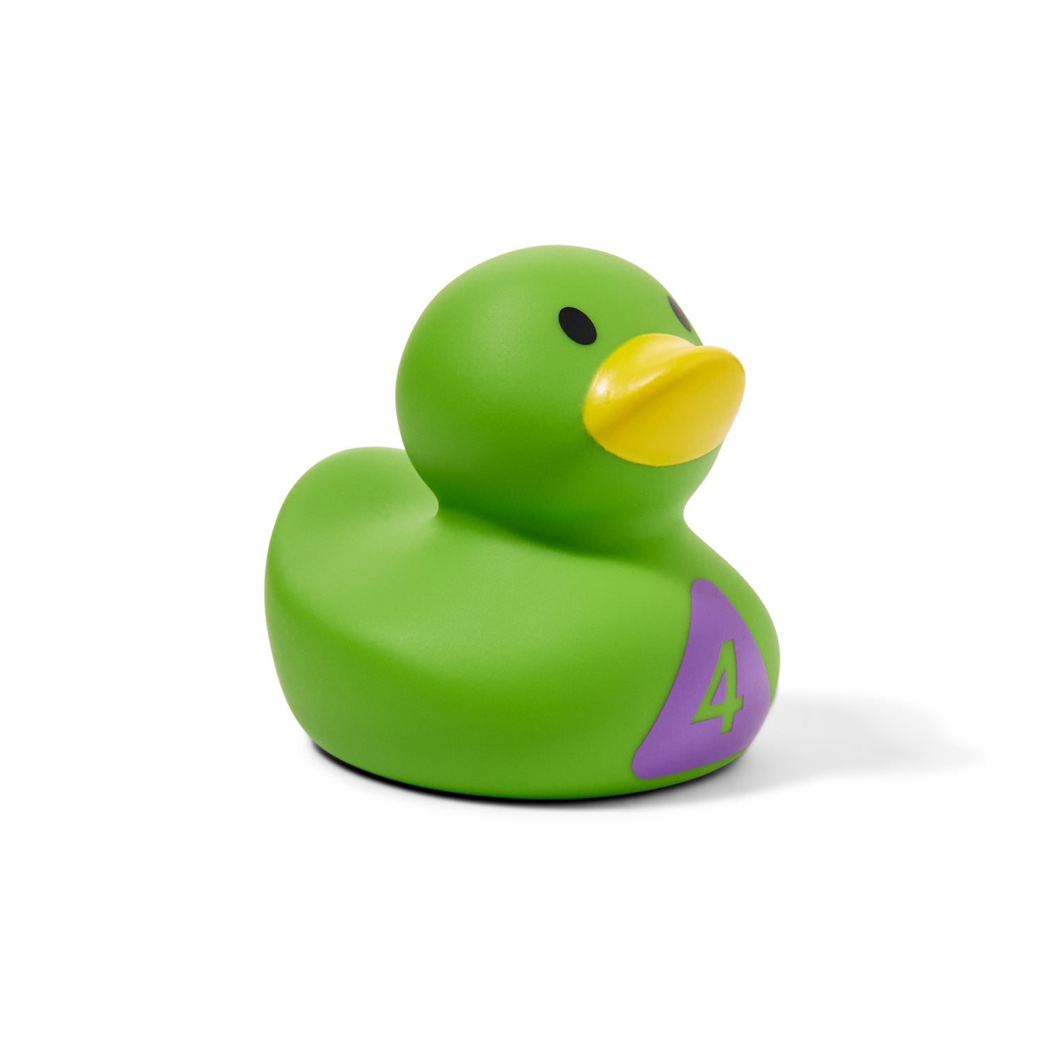 The Munchkin US UAT Count Quack Bath Duckies features a green rubber duck with a yellow beak and a purple chest patch showing the number 4, photographed on a plain white background.