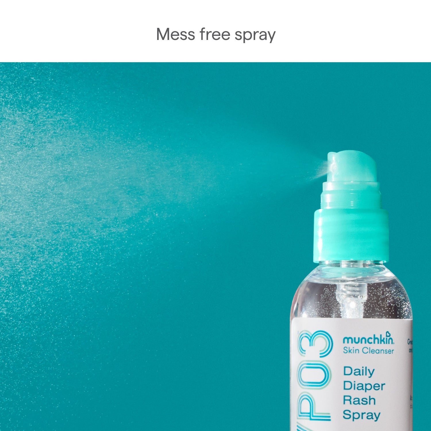 Munchkin diaper rash spray bottle with a blue background